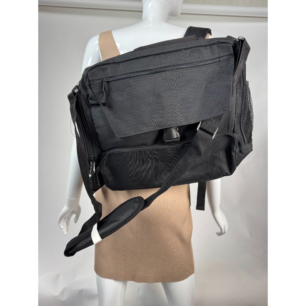 Convertible Black Backpack Messenger Bag With Multiple Compartments Adjustable S